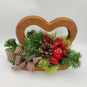 Vintage Christmas Centerpiece Heart Holiday Arrangement Greenery Apple Pinecone